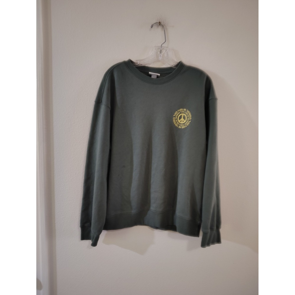 HM Relaxed Fit Take Care of Yourself Peace Sign Graphic Sweatshirt Green Medium